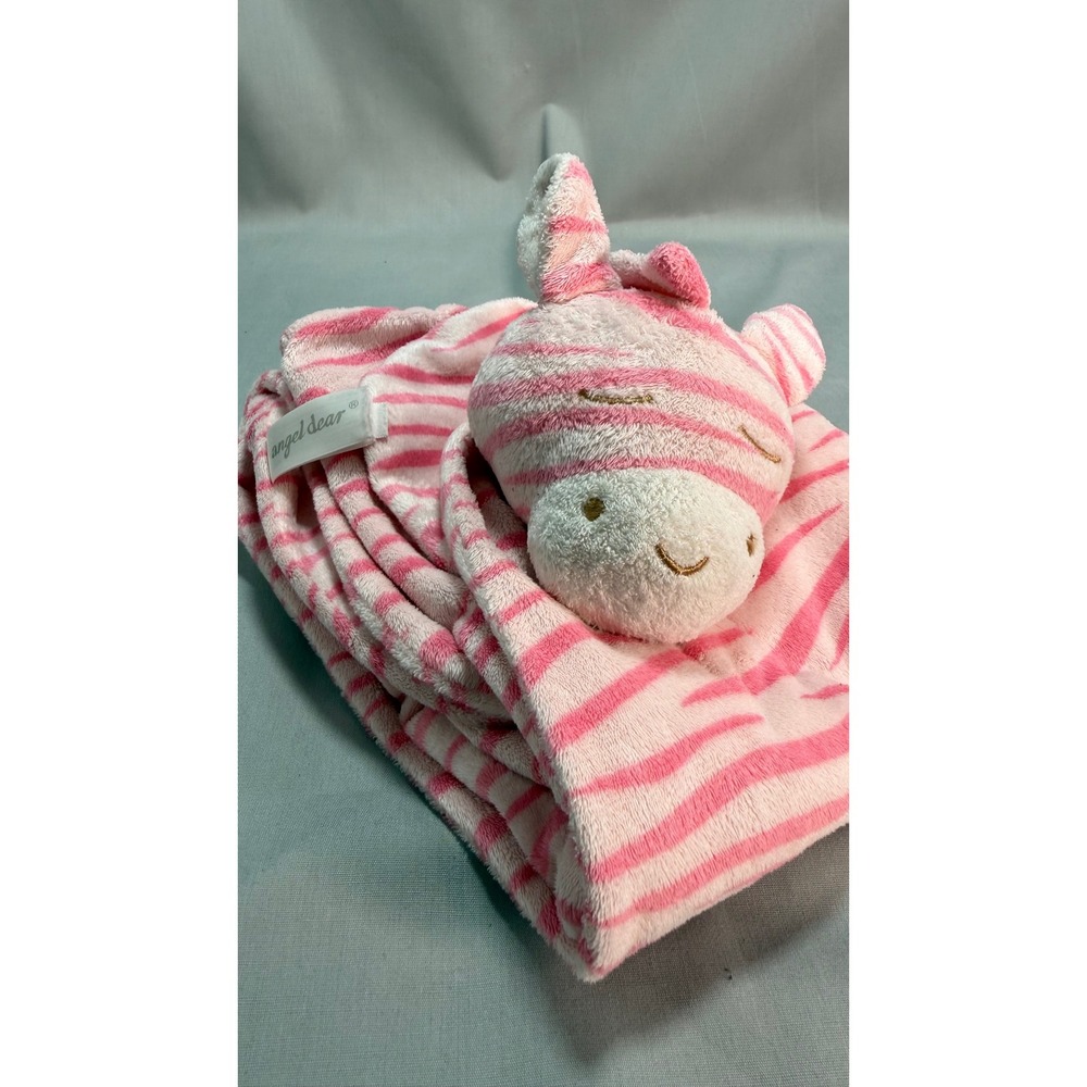 Angel Dear Pink Zebra Napping Blanket Plush Animal Large Lovey Nursery 28x28